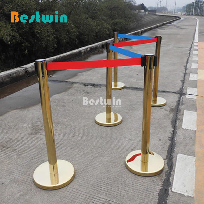 Hotel Bank Exhibition Stainless Steel Safety Queue Pole Line Stand Stanchion Retractable Belt Crowd Control Barrier